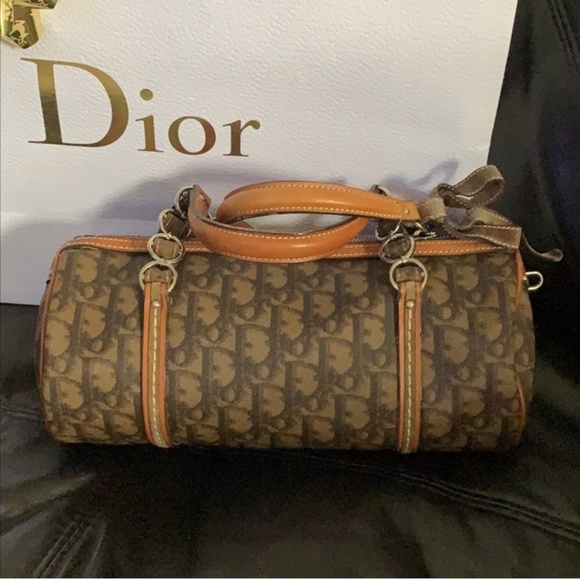 Dior Vintage Kiss-Lock Small Clutch Brown Trotter Jacquard Canvas Crossbody  Bag